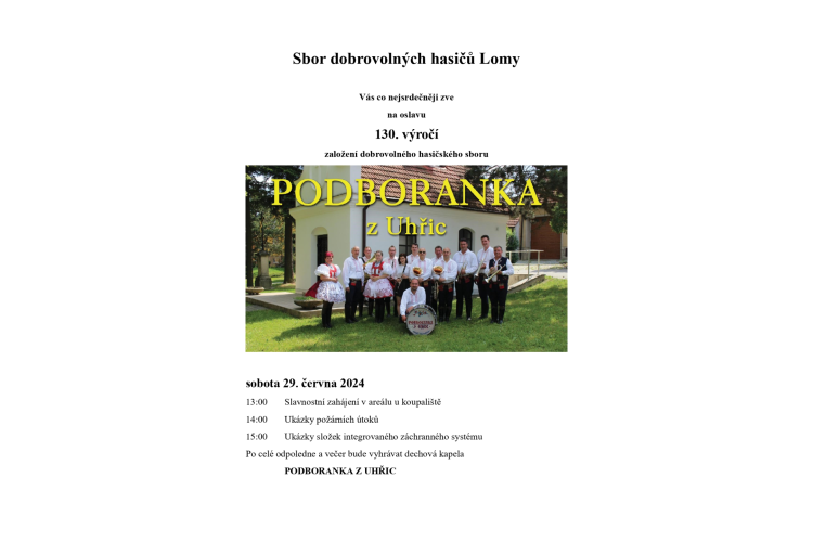 130. výročí založení dobrovolného hasičského sboru